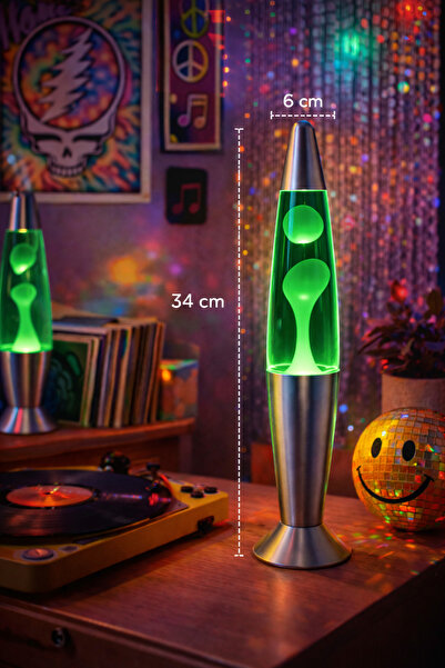 HediyeFilesi Retro Lav Lambası 34,5 cm – Yeşil Atmosfer Işığı, Dekoratif Gece...