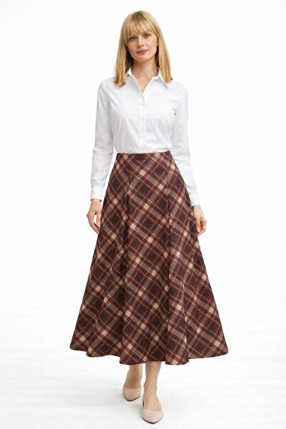 EGZOTİK ASORTİK Plaid Patterned Long Skirt