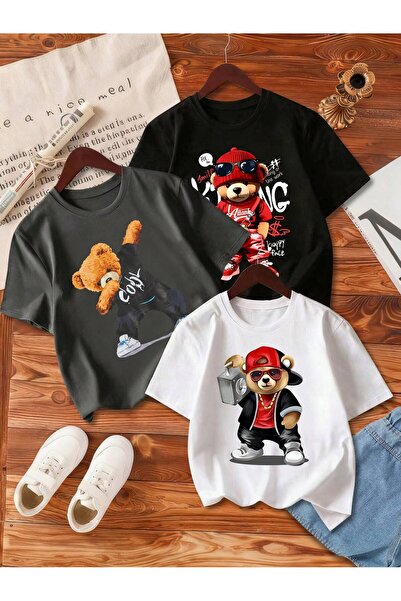 SVART WEAR Τυπωμένο Μαύρο - Λευκό - Ανθρακί Παιδικό μπλουζάκι 3 τεμαχίων, 100...