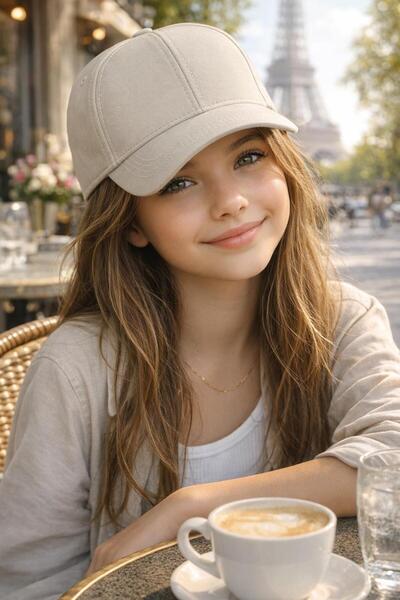 BALIENTE Șapcă ajustabilă din bumbac crem, pălărie pentru fete