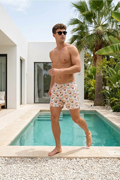 MADZEYMODA Swim Shorts Elastic Lace-Up Men's Multi-Color Short Length Pattern...