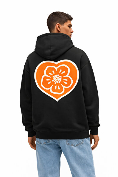 CAMBLYS Unisex Orange Large Flower Printed Oversize 100% Cotton Breathable Sw...