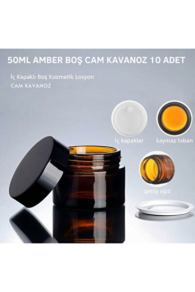 makrobay 10 Pieces 50 ml Luxury Glass Cream Jars - Leak-Proof Amber Cream Jar...