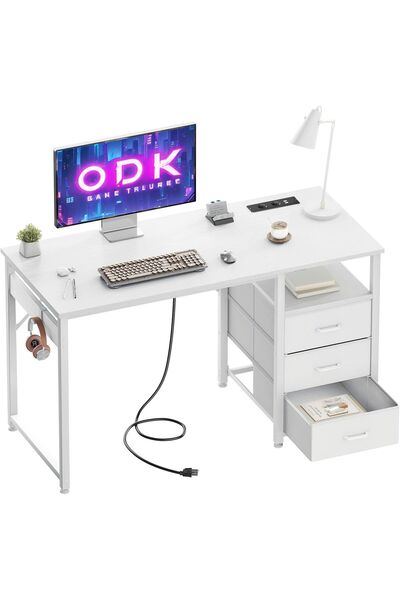 details ODK 3-Drawer Desk, 120 x 48 x 75.5 cm, metal and wood frame, 2 outlet...