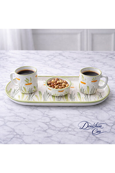 Denizhan Çini Bahar Desen 2’li Kahve Seti – Tepsili Sunumluk