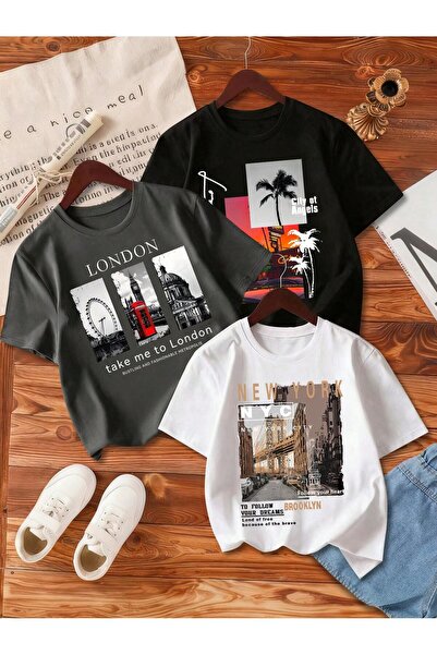 SVART WEAR Τυπωμένο Μαύρο - Λευκό - Ανθρακί Παιδικό μπλουζάκι 3 τεμαχίων, 100...