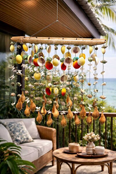 Larenya Deniz Kabuklu Rüzgar Çanı & Balkon Bahçe Tavan Süsü & Doğal Deniz Kabuğu