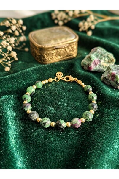 NERYMAN DOĞAL TAŞ, FACET KESİM RUBY ZOİSİTE (ANYOLİT) VE HEMATİT TAŞI ŞIK BİLEKLİK
