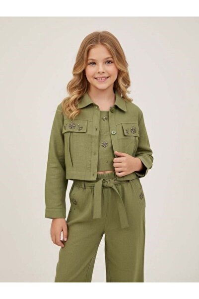 Zekids Girl's Stone Embroidered Design Jacket