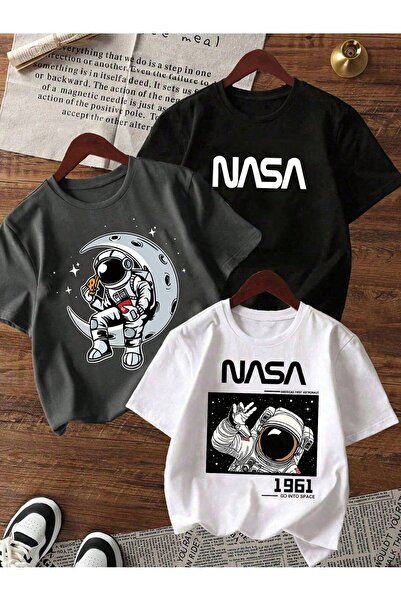 SVART WEAR Baskılı Siyah - Beyaz - Antrasit 3 Parça Çocuk Tişörtü %100 Pamuk ...
