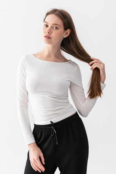 Warasiva Women's White 100% Cotton Ultra Soft Boat Neck Long Sleeve Blouse