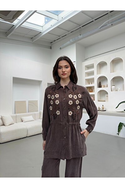 MİA NOURA Women's Front Embroidered Beaded Tir Tiril Fabric Shirt or Jacket S...