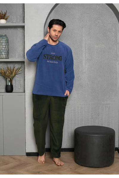 Sude Pijama bărbați pentru sezonul rece albastru & verde închis „STAY STRONG ...