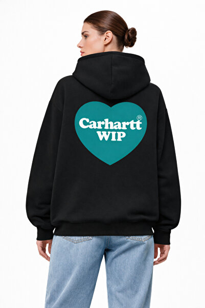 CAMBLYS Unisex Carhart Front Heart Back Logo Printed Oversize 100% Cotton Bre...