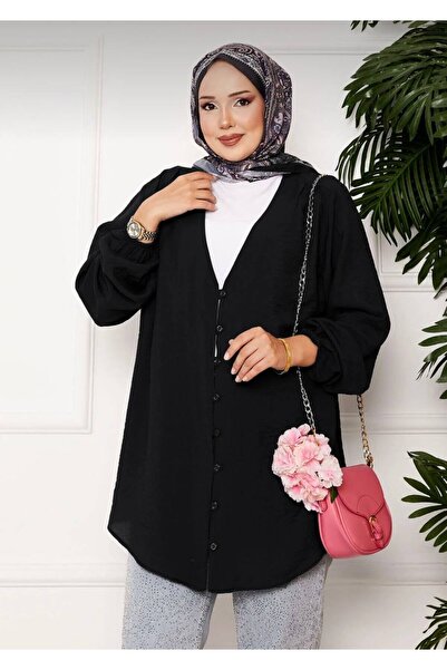 KEVRA V-Neck Buttoned Aerobin Tunic