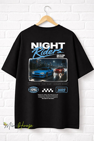 MiniHouse Night Riders Front and Back Printed Oversize T-Shirt