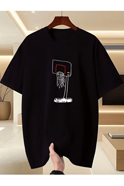 one button Μπλουζάκι μπάσκετ με στάμπα με σχέδιο σφεντόνας, Premium Oversize