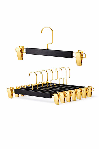 ÖZKAHRA TEKSTİL Ξύλινη εμφάνιση, πλαστική, μαύρη, χρυσή κρεμάστρα για φούστες...