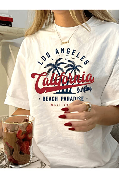 one button Μπλουζάκι Premium Oversize με στάμπα Beach Paradise