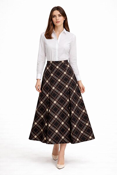 EGZOTİK ASORTİK Plaid Patterned Long Skirt