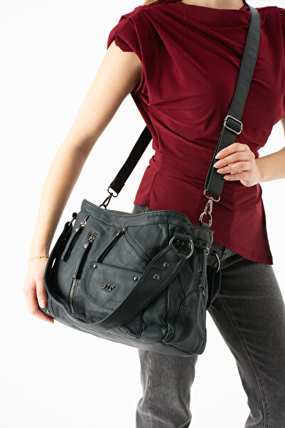 H&D COLLECTİON 571 Collections Women's Multi-Compartment Soft Leather Look Bag