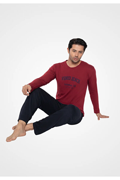 Ercan Men's cotton pajamas, long sleeves and long pants, Venice Beach print