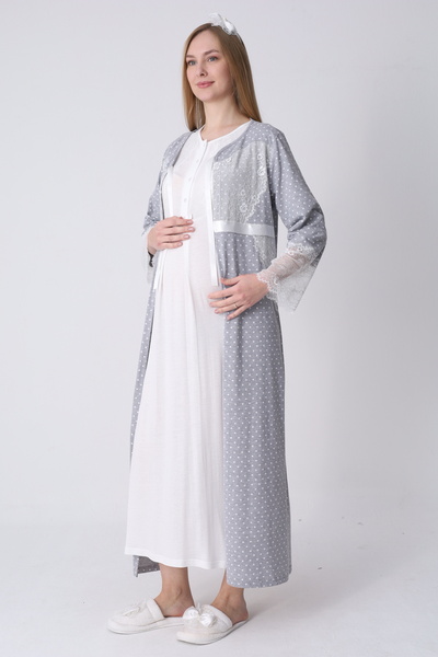 EM&FA TEKSTİL Maternity Maternity Dressing Gown Nightwear Set