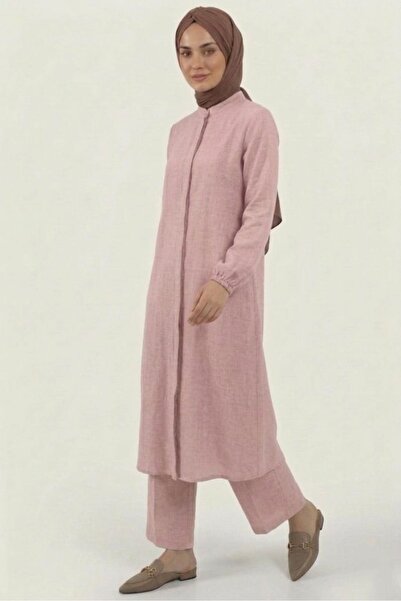 PORİENTO Powder Pink 100% Cotton Muslin Fabric Zippered Comfortable Fit Hijab...