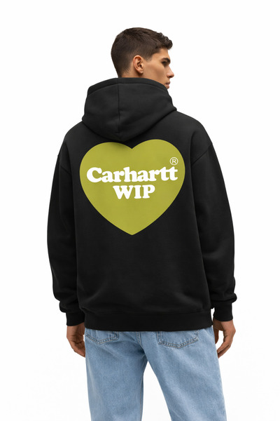 CAMBLYS Unisex Carhart Front Heart Back Logo Printed Oversize 100% Cotton Bre...