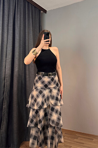 Sorridi Plaid Patterned Ruffled Belted Design Skirt