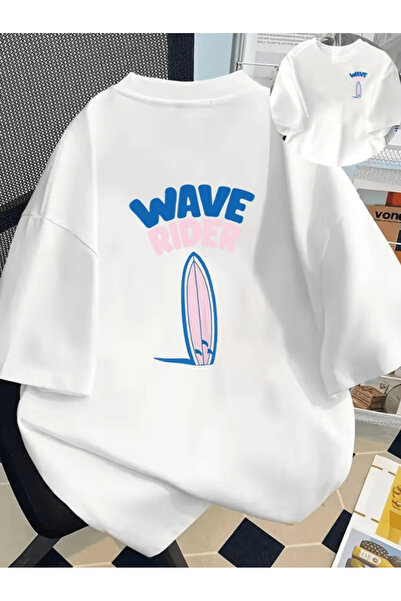 one button Tricou supradimensionat premium cu imprimeu Wave Rider