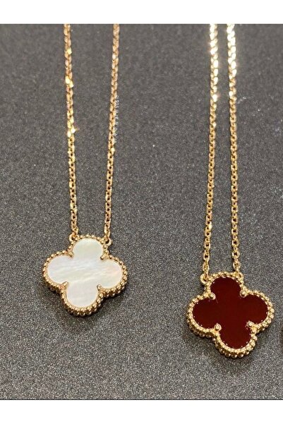 DELLS ACCESSORY Double Combination Clover Model Claret Red White Gold Necklac...