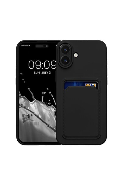 HANPORIUM حافظة سيليكون متوافقة مع آيفون 16 مع حامل للبطاقات وغطاء مرن بلون ب...