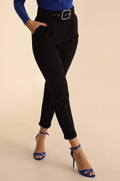 mj style Women's Belted Double Leg Carrot Fit Pants