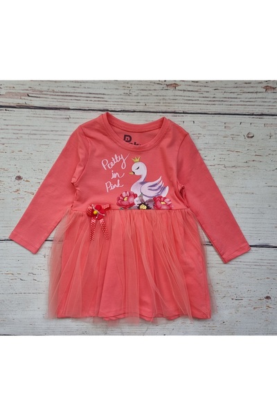 Miniworld Baby Girls' cotton dress with tulle, swan pattern, Pretty in pink, ...