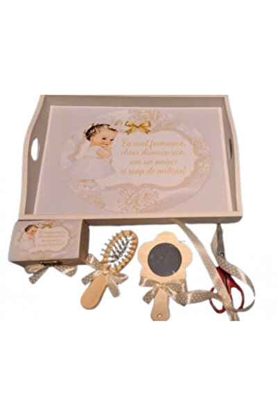 1 Tavita de turta, set de 5 piese, lemn vopsit Baby Princess, alb