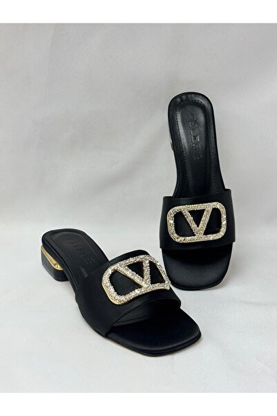 LALEZAR AYAKKABI Lalezar kundura 045-325 black satin slipper