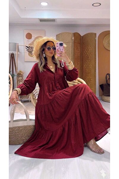 QUAWEAR V-Neck Half Placket Buttoned Elasticized Sleeve Hem Viscose Fabric Fu...