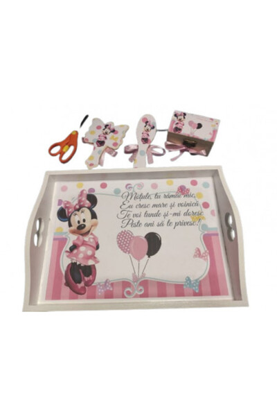 1 Tavita de turta, set de 5 piese, lemn vopsit, Minnie roz