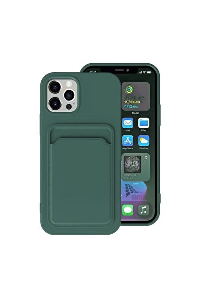 HANPORIUM حافظة سيليكون متوافقة مع هاتف آيفون 12 مع حامل للبطاقات وغطاء مرن ل...