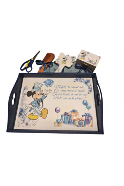 1 Tavita de mot, set de 5 piese, lemn vopsit, Mickey bleumarin