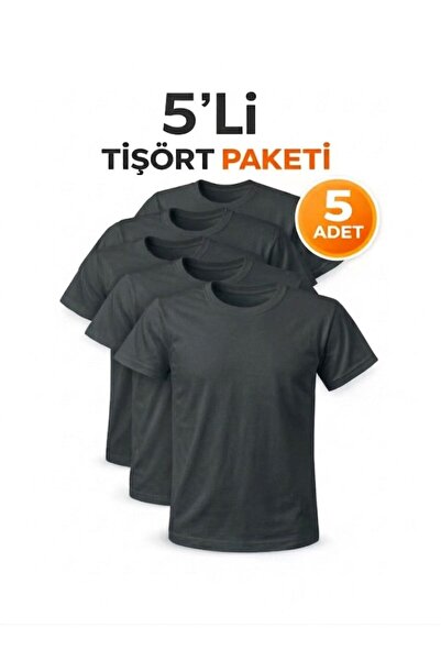 SİBELİZE Unisex Plain Unprinted Five-Pack Compact Oversize T-Shirt - Anthracite