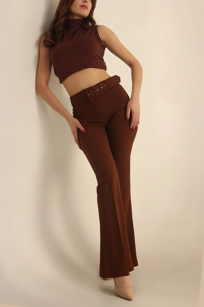 mj style Women's Belted Spanish Flare High Waist Trousers