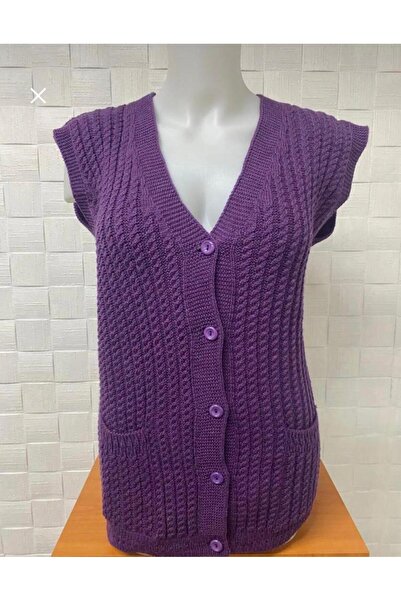 EM&FA TEKSTİL Thick Knitted Short Sleeve Knitwear Mother's Vest with Pockets