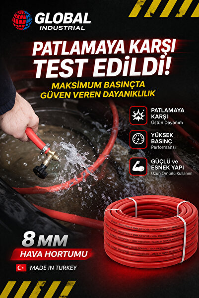 Global Industrial Kompresör Hava Hortumu 8 mm Termo Hortum Kırmızı-20 METRE i...