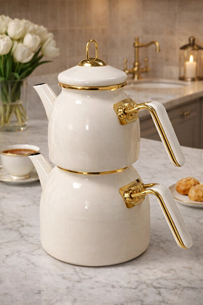 PR HOME Enamel Rose Model Teapot Cream