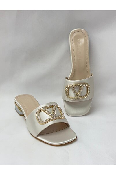 LALEZAR AYAKKABI Lalezar Kundura 045-325 Silver Satin Slippers