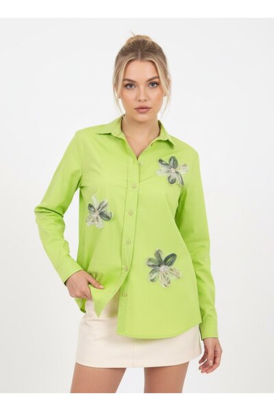 Noi Belis Floral Lace Detailed Regular Fit Woven Shirt Ss26Go0011