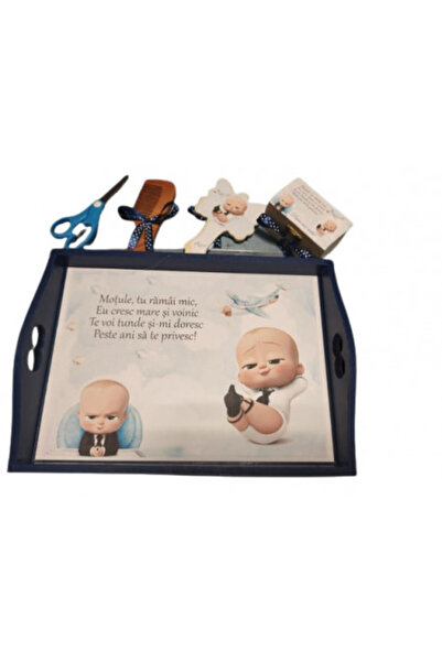 1 Tavita de mot, set de 5 piese, lemn vopsit, Baby Boss, bleumarin