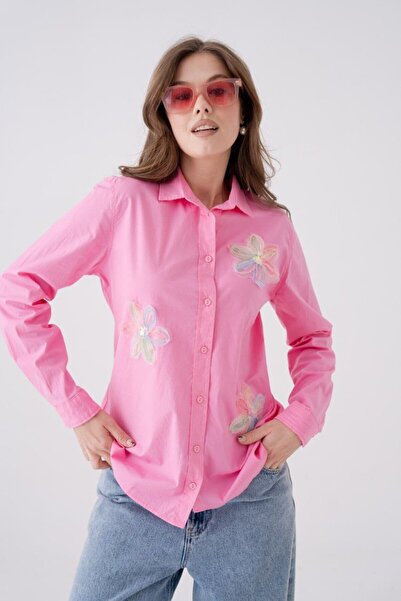 Noi Belis Floral Lace Detailed Regular Fit Woven Shirt Ss26Go0011